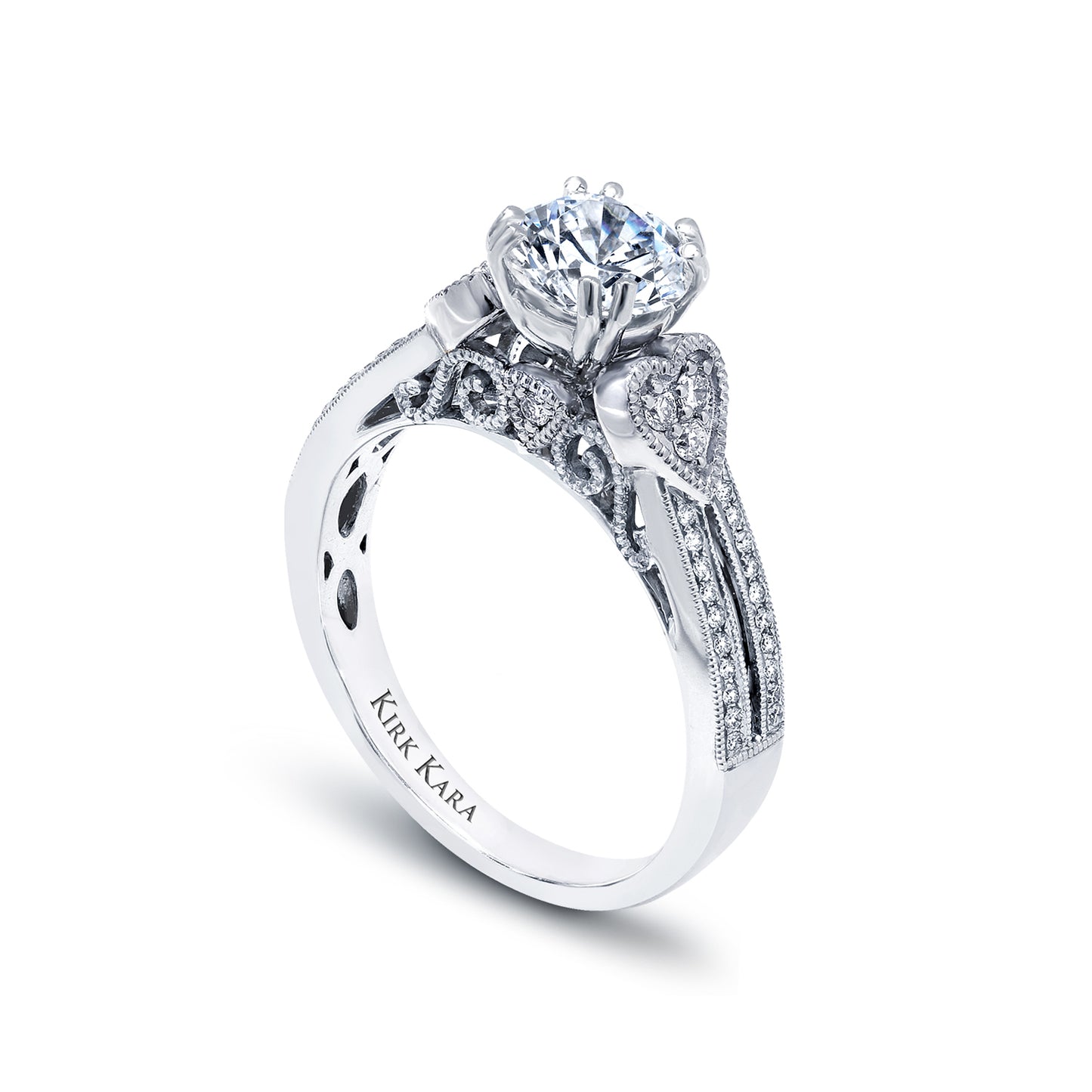 18K White Gold Heart Accent Diamond Engagement Ring