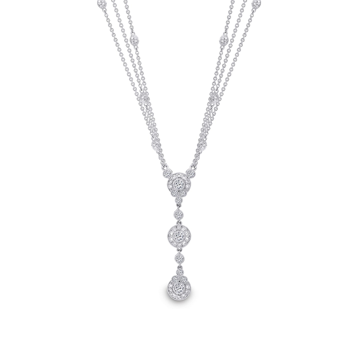 Platinum Diamond Multi Chain Station Drop Necklace - SOLD OUT