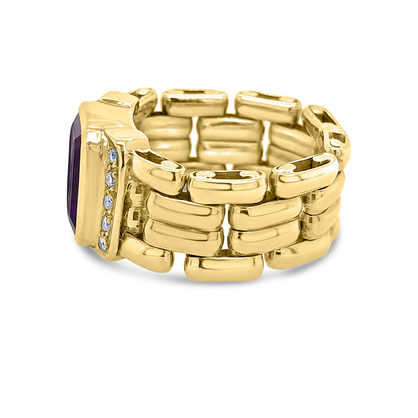 18K Yellow Gold Diamond Amethyst Fashion Ring