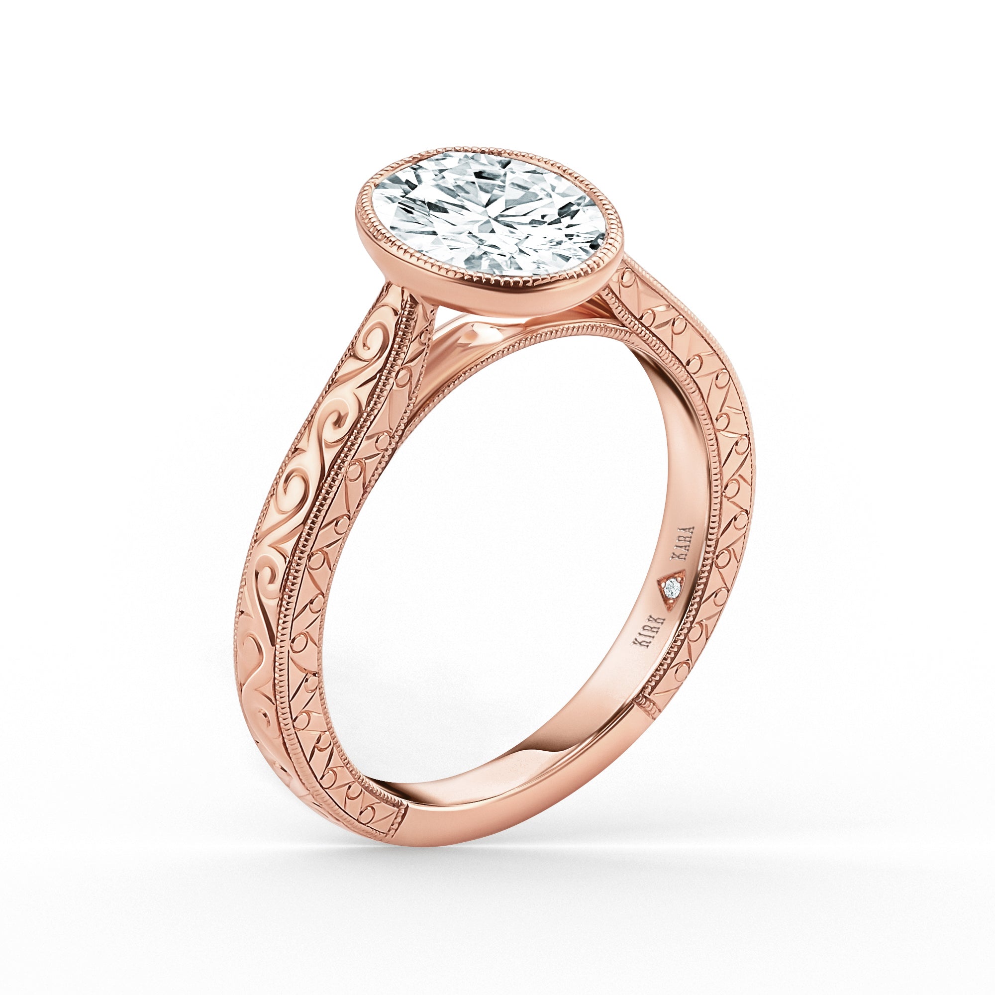 Scroll-Engraved Bezel Engagement Ring | Kirk Kara