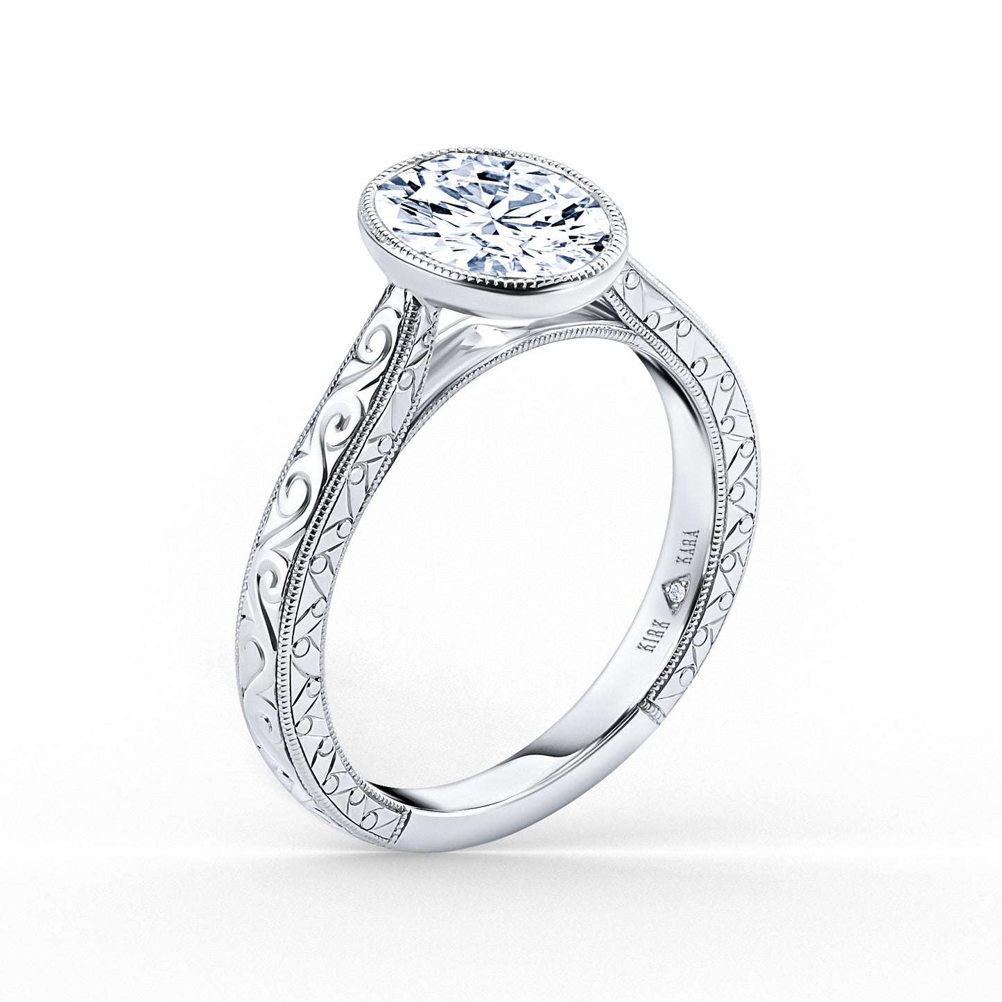 Classic Scroll Engraved Bezel Cathedral Engagement Ring