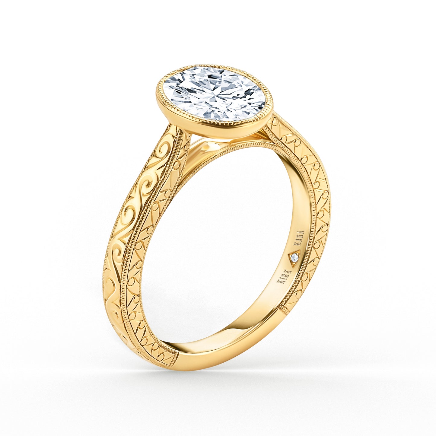 Classic Scroll Engraved Bezel Cathedral Engagement Ring