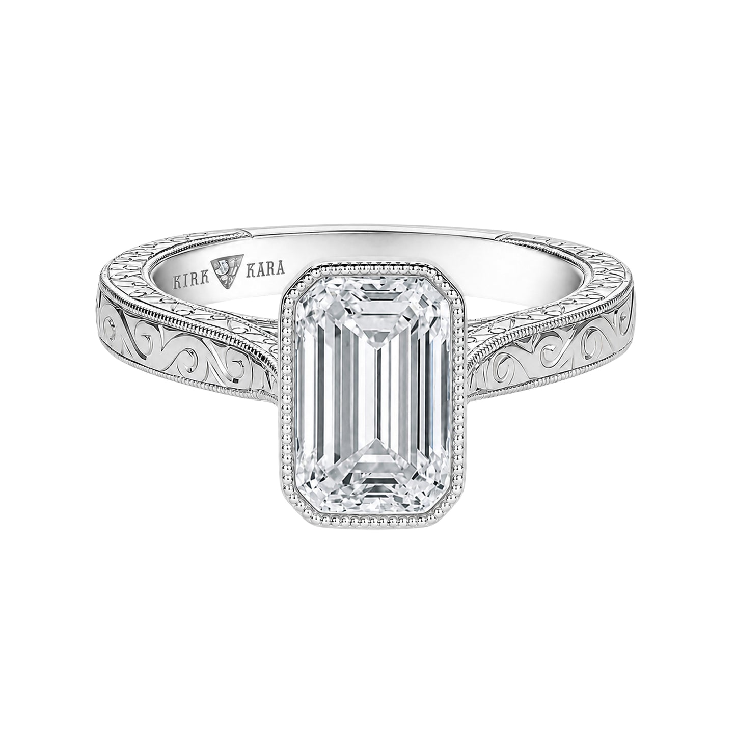 Classic Scroll Engraved Bezel Cathedral Engagement Ring