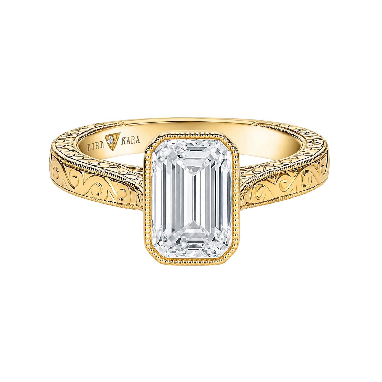 Classic Scroll Engraved Bezel Cathedral Engagement Ring