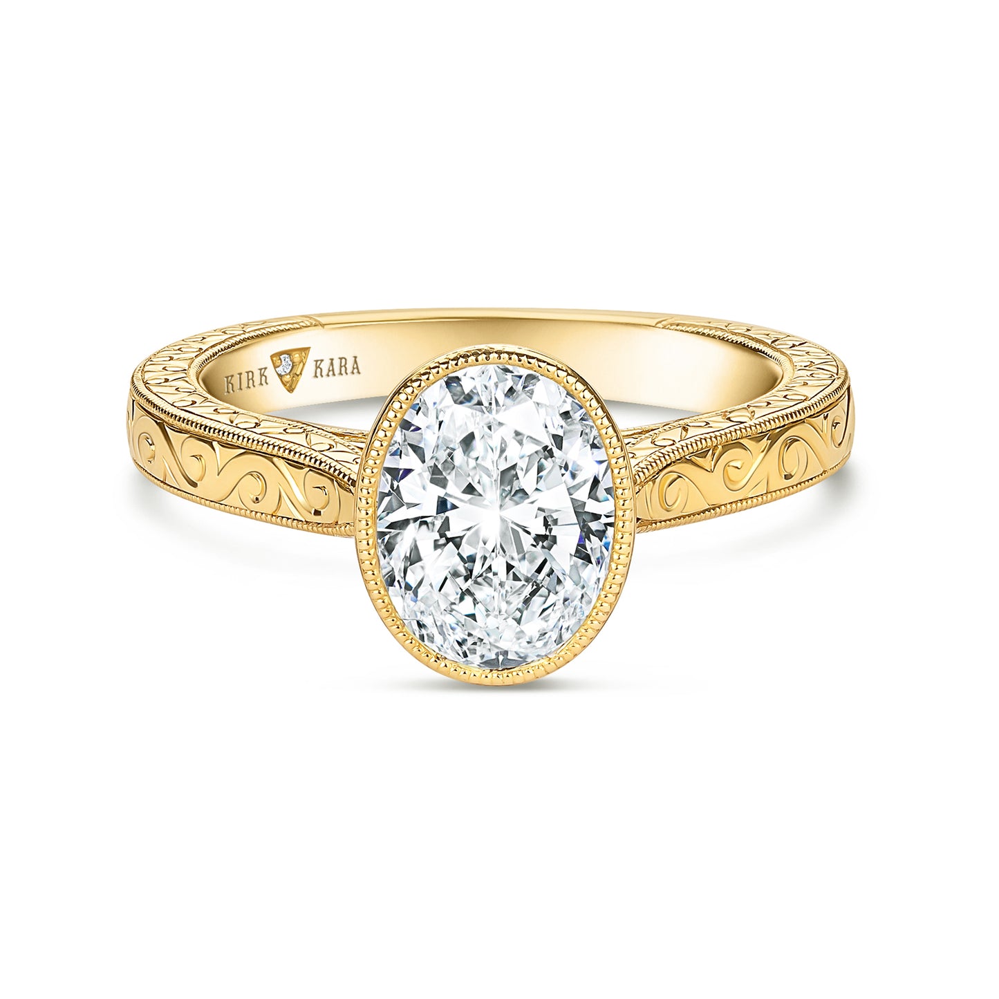 Classic Scroll Engraved Bezel Cathedral Engagement Ring