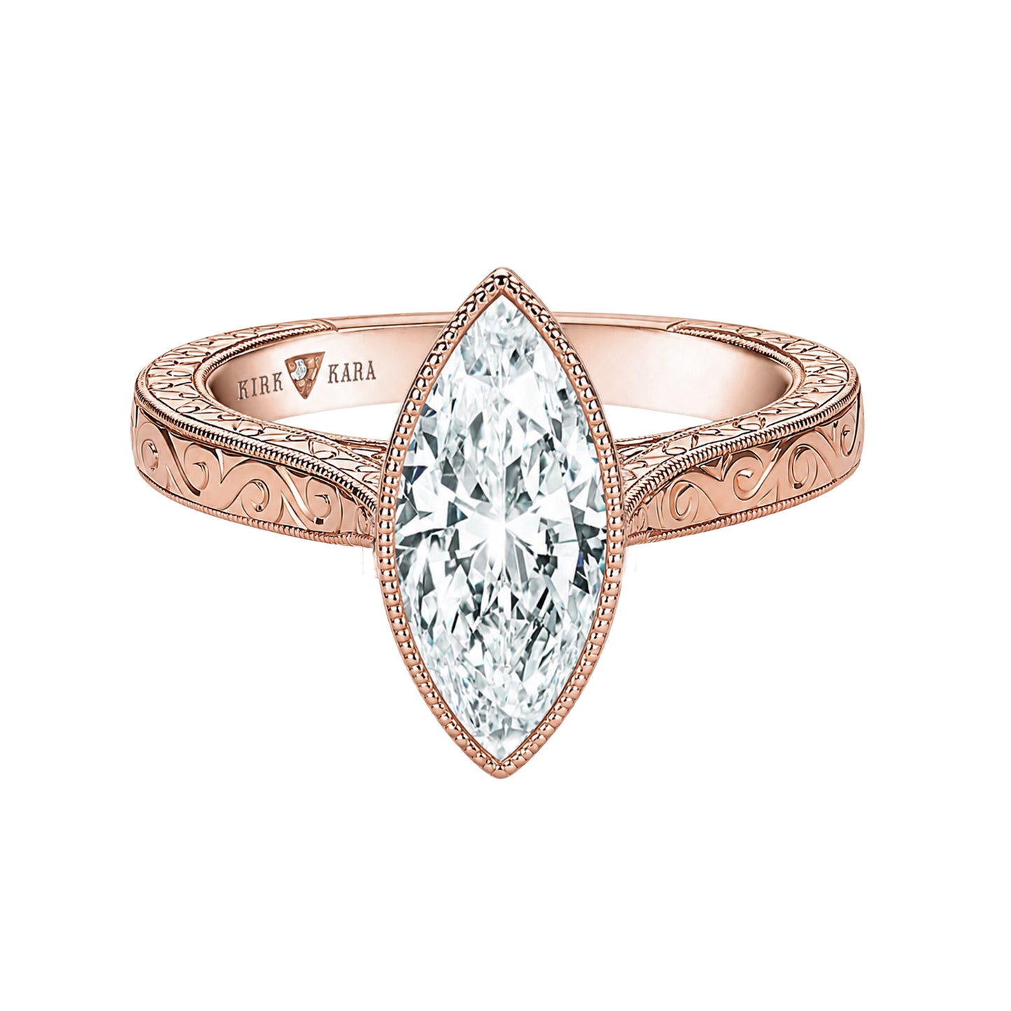 Classic Scroll Engraved Bezel Cathedral Engagement Ring