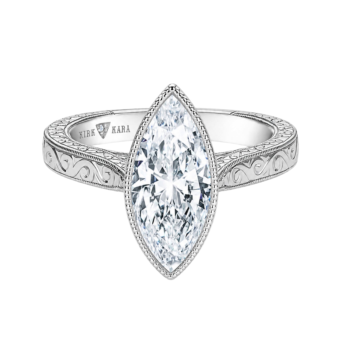 Classic Scroll Engraved Bezel Cathedral Engagement Ring