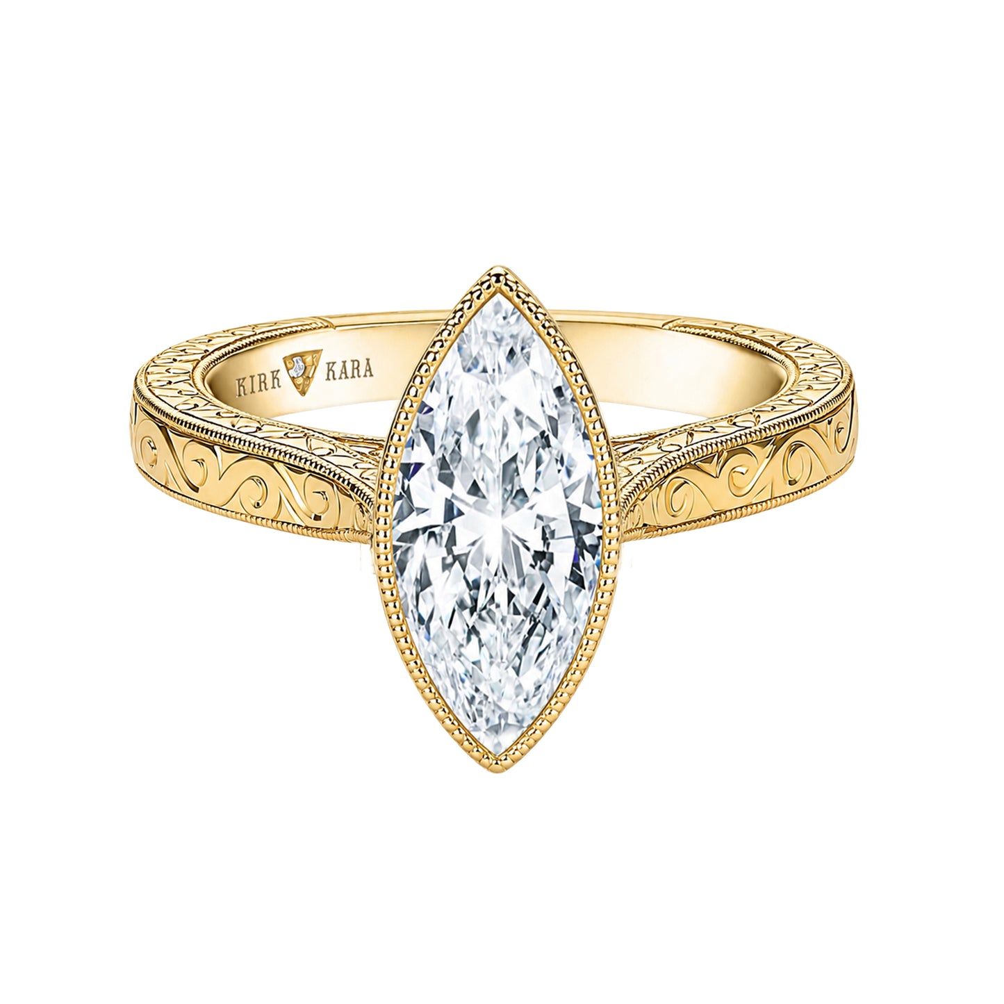 Classic Scroll Engraved Bezel Cathedral Engagement Ring