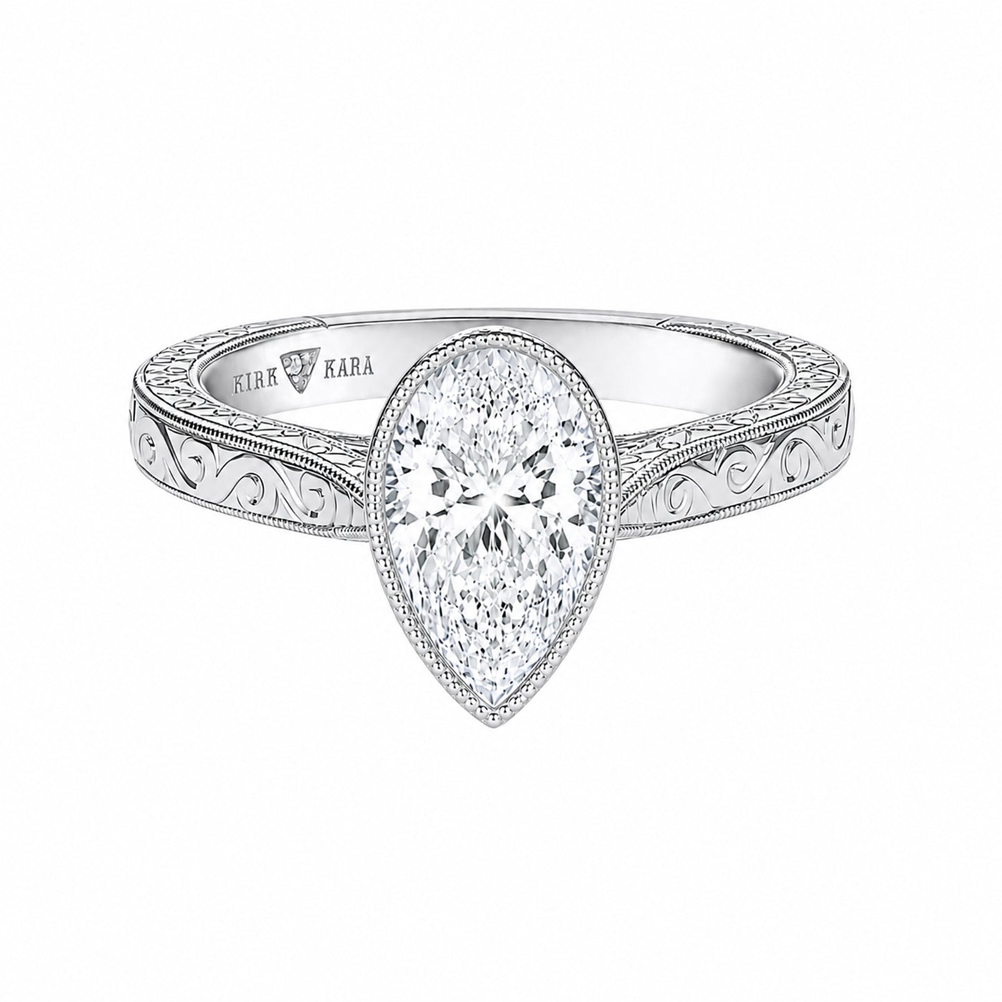 Classic Scroll Engraved Bezel Cathedral Engagement Ring