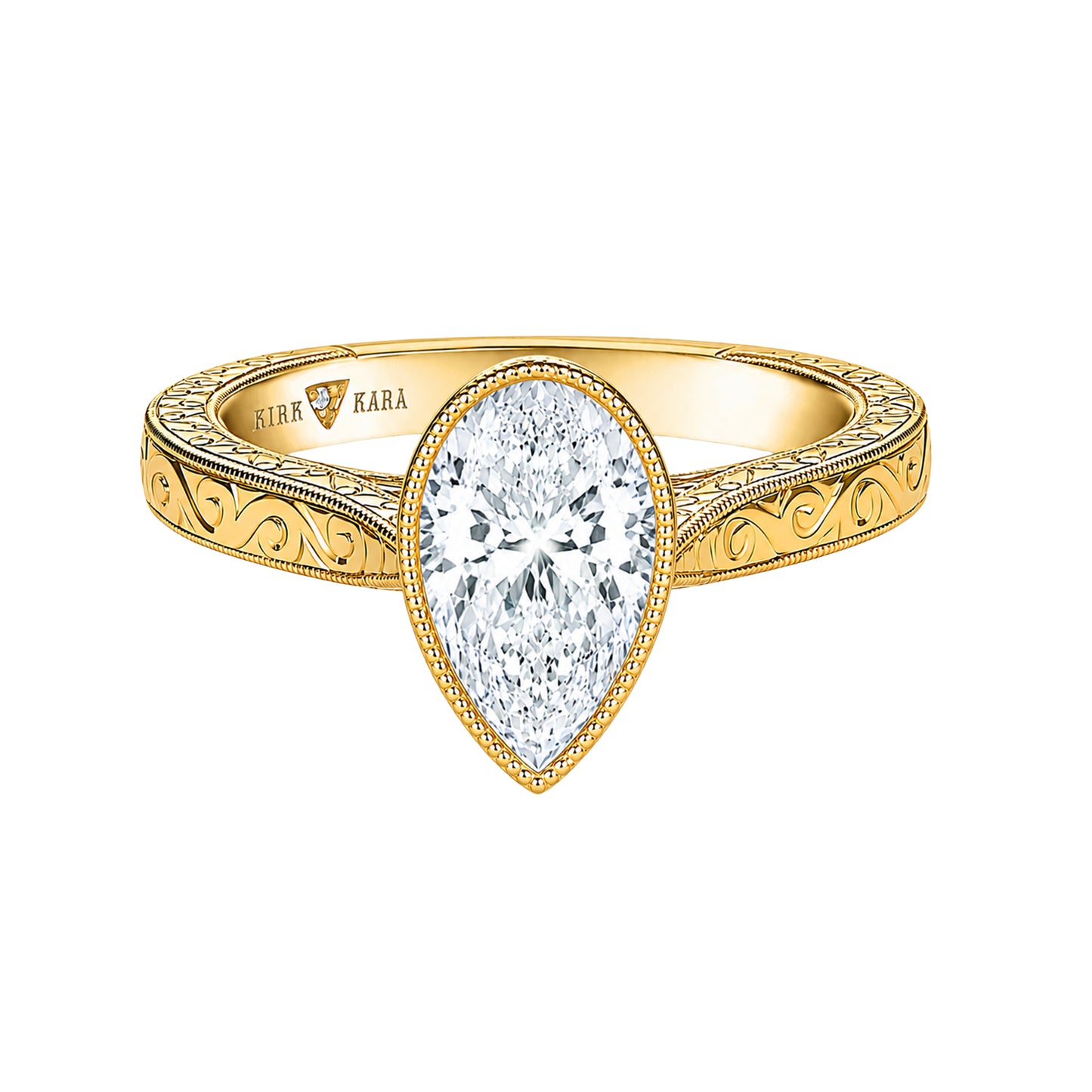 Classic Scroll Engraved Bezel Cathedral Engagement Ring