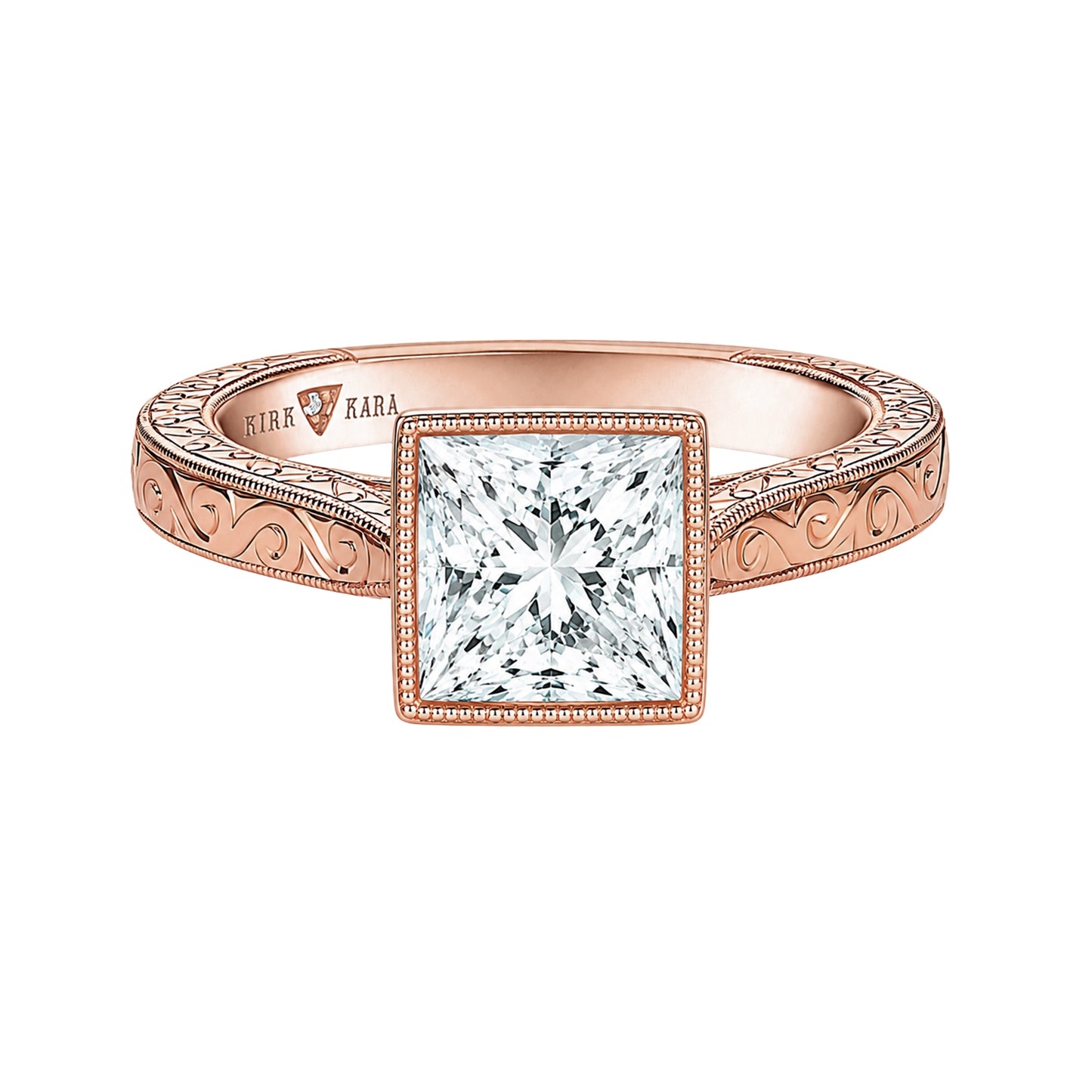 Classic Scroll Engraved Bezel Cathedral Engagement Ring