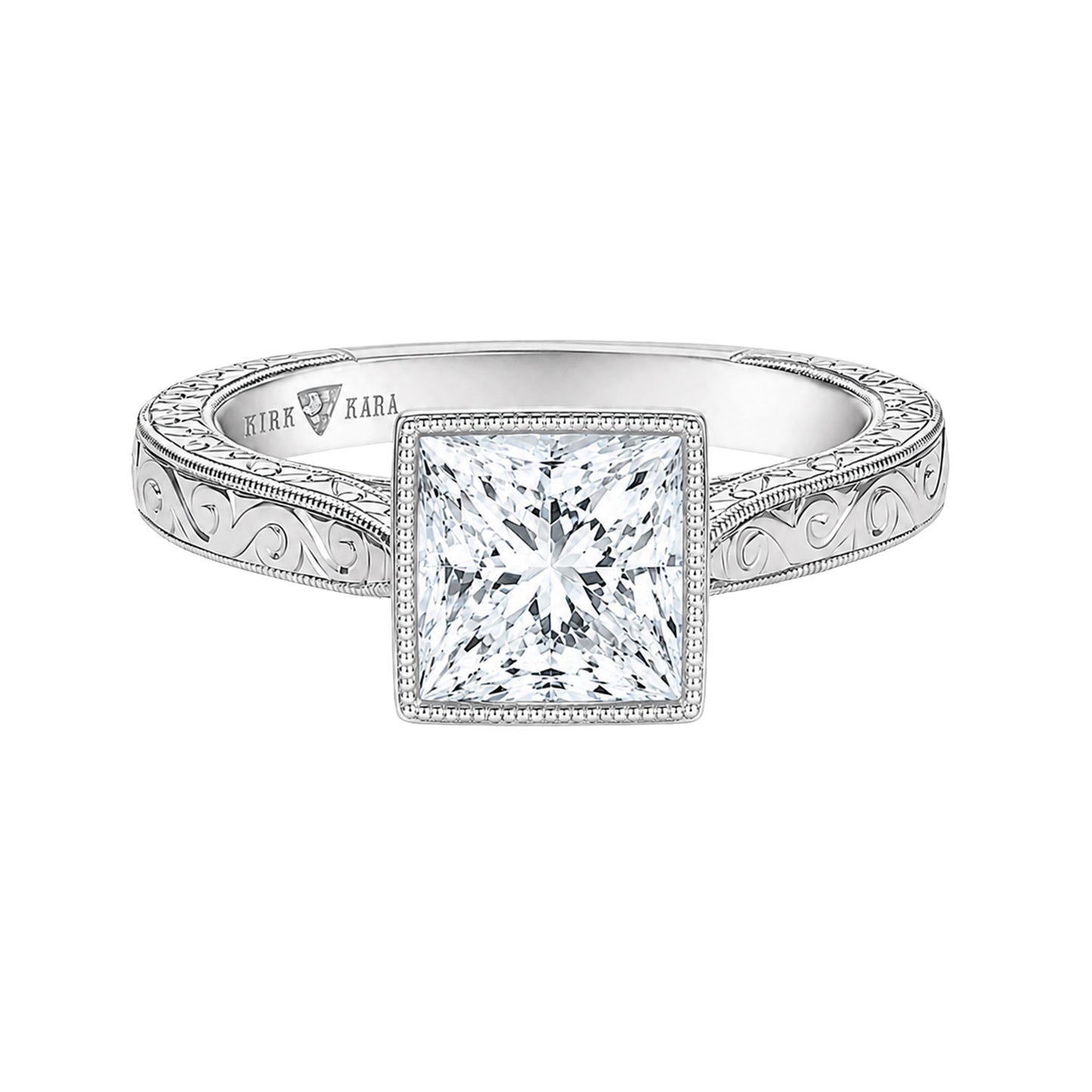 Classic Scroll Engraved Bezel Cathedral Engagement Ring