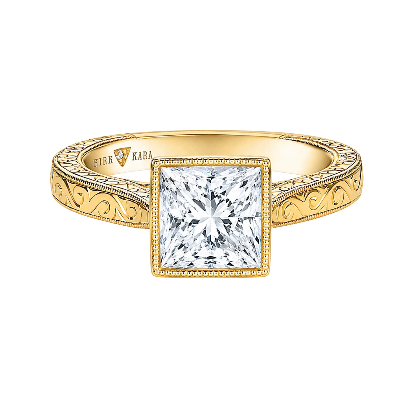 Classic Scroll Engraved Bezel Cathedral Engagement Ring
