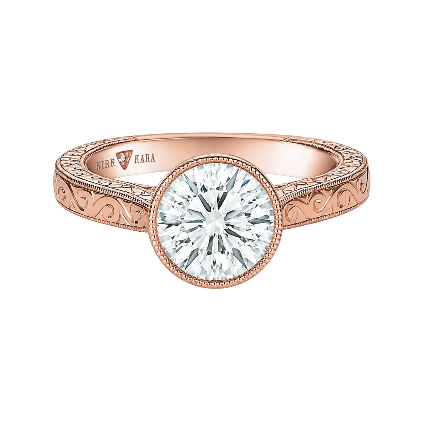 Classic Scroll Engraved Bezel Cathedral Engagement Ring