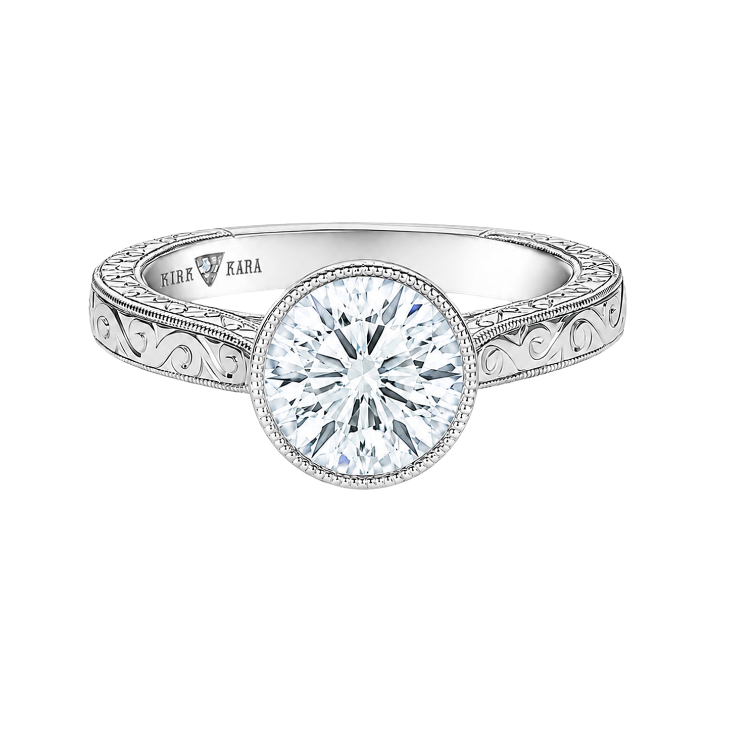 Classic Scroll Engraved Bezel Cathedral Engagement Ring