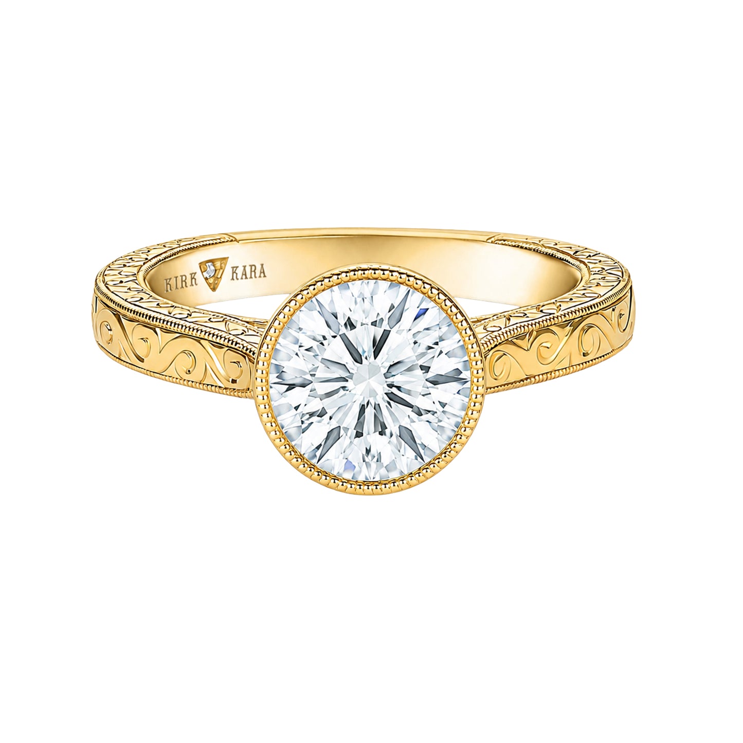 Classic Scroll Engraved Bezel Cathedral Engagement Ring