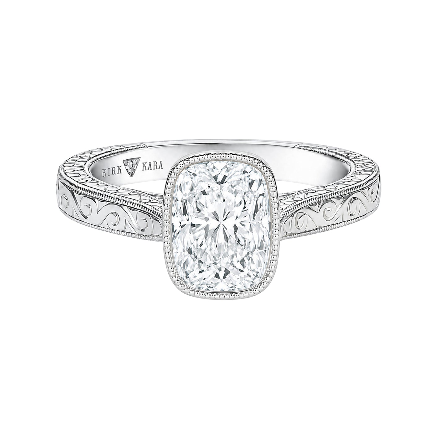 Classic Scroll Engraved Bezel Cathedral Engagement Ring