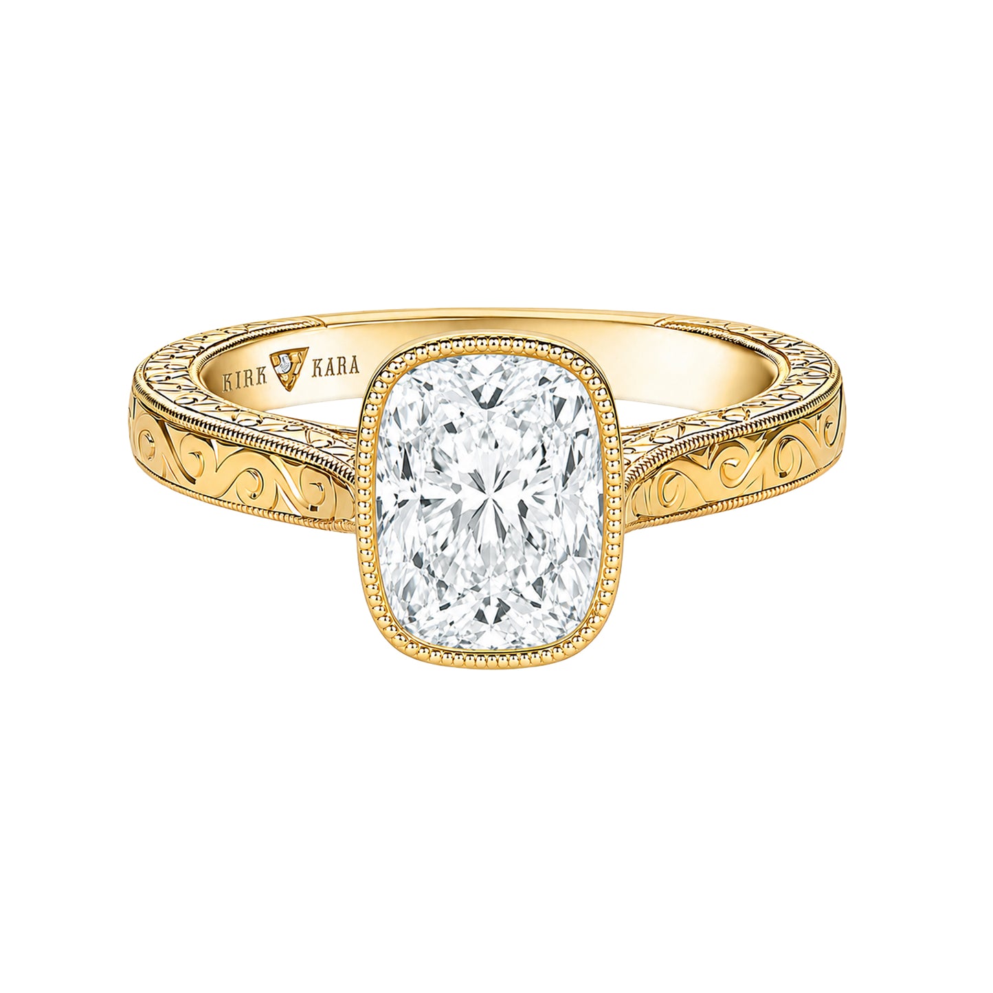 Classic Scroll Engraved Bezel Cathedral Engagement Ring