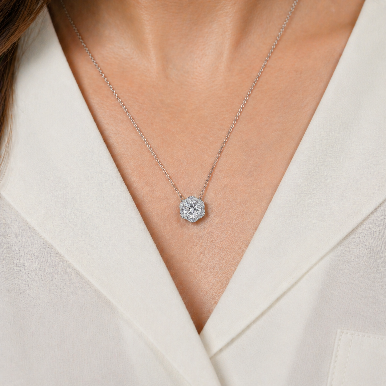 Floral Milgrain Lab Grown Diamond Necklace