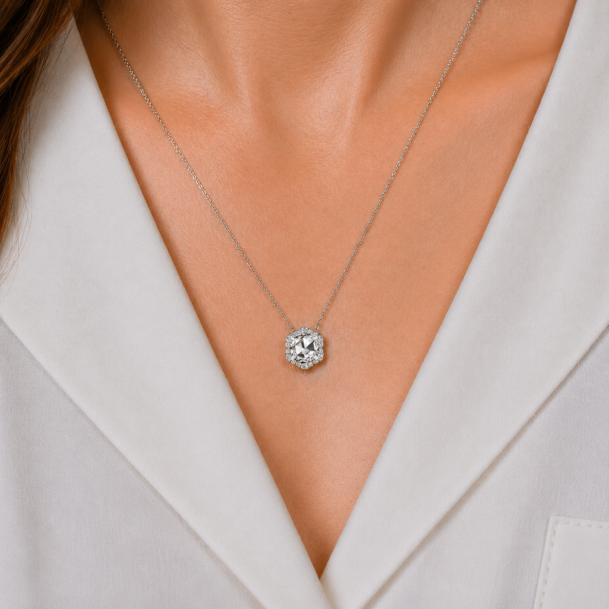 Floral Milgrain Rose Cut Moissanite Lab Grown Diamond Necklace