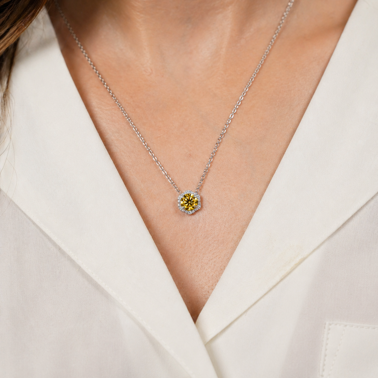 Floral Milgrain Yellow Moissanite Lab Grown Diamond Necklace