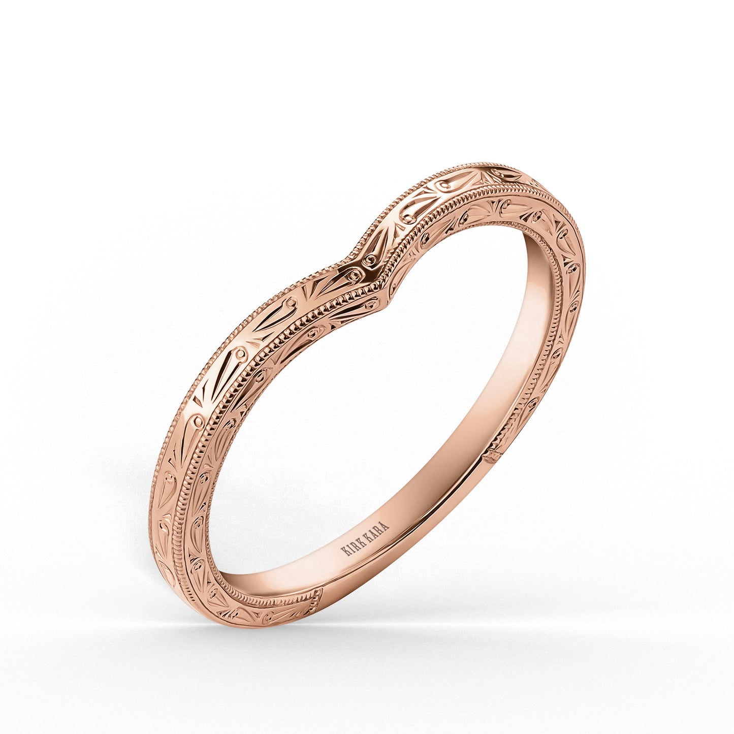 Thin Scroll V-Shaped Engraved Milgrain Wedding Band