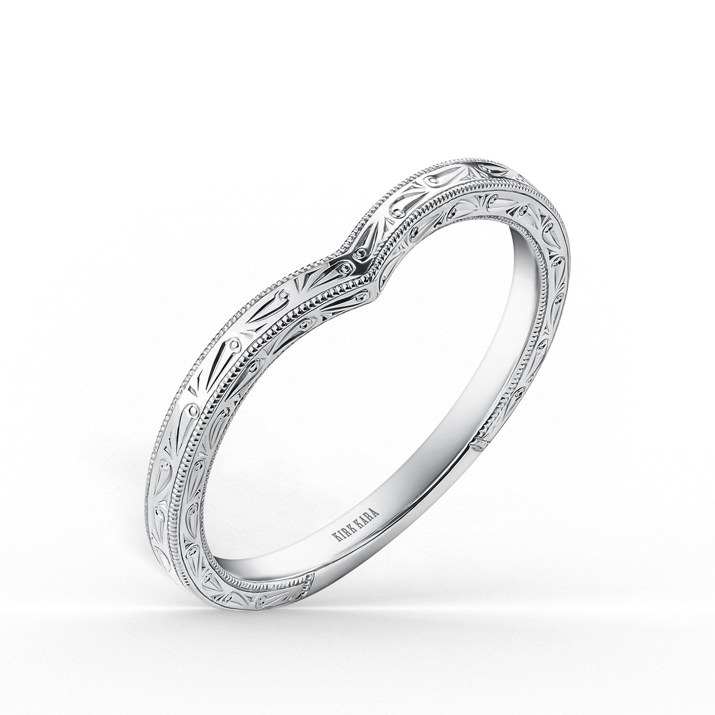 Thin Scroll V-Shaped Engraved Milgrain Wedding Band