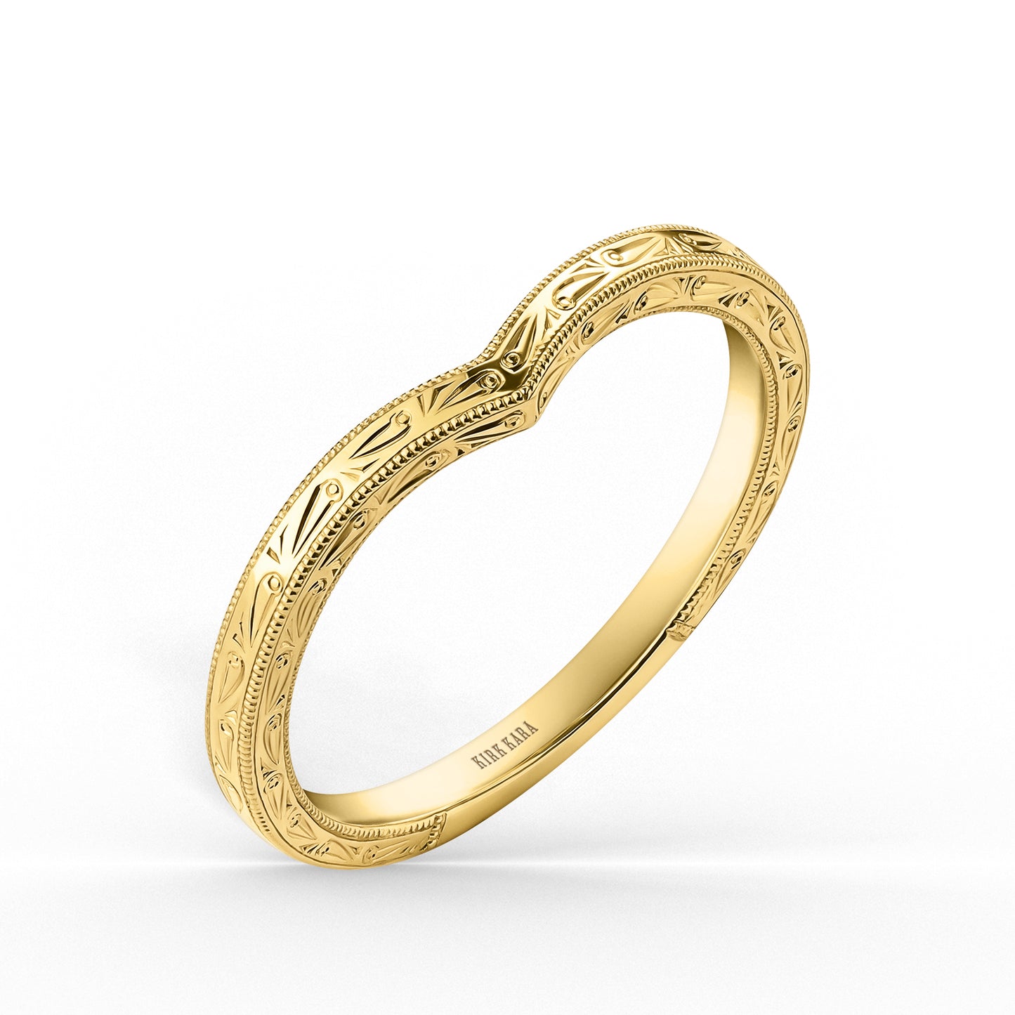 Thin Scroll V-Shaped Engraved Milgrain Wedding Band
