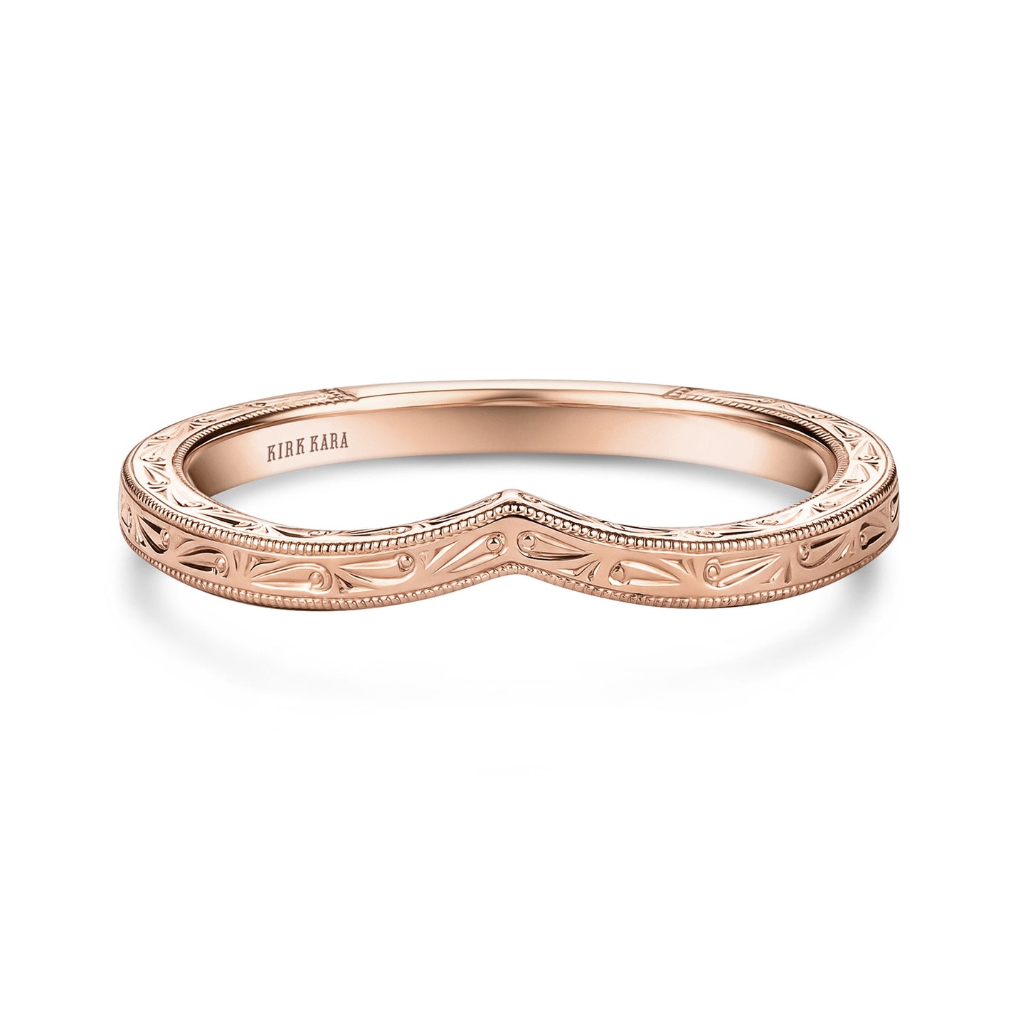 Thin Scroll V-Shaped Engraved Milgrain Wedding Band