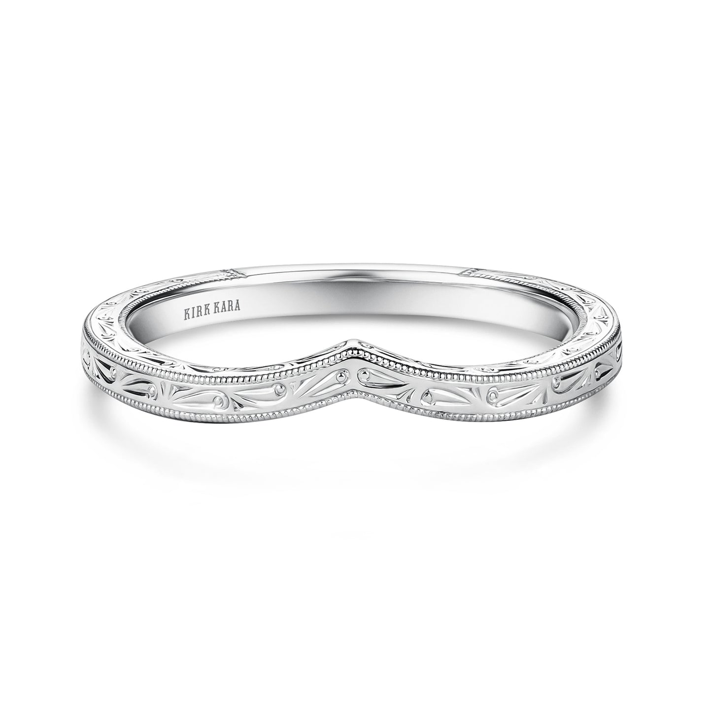 Thin Scroll V-Shaped Engraved Milgrain Wedding Band