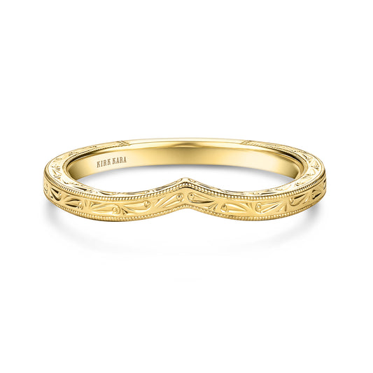 Thin Scroll V-Shaped Engraved Milgrain Wedding Band