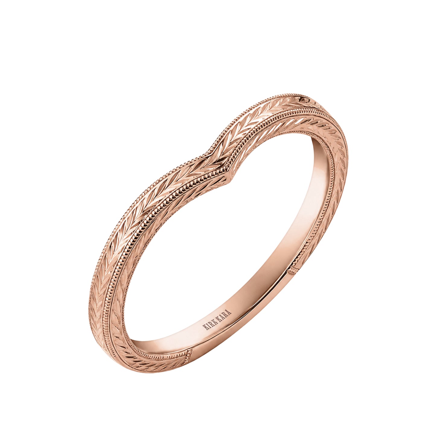 Thin Wheat V-Shaped Engraved Milgrain Wedding Band