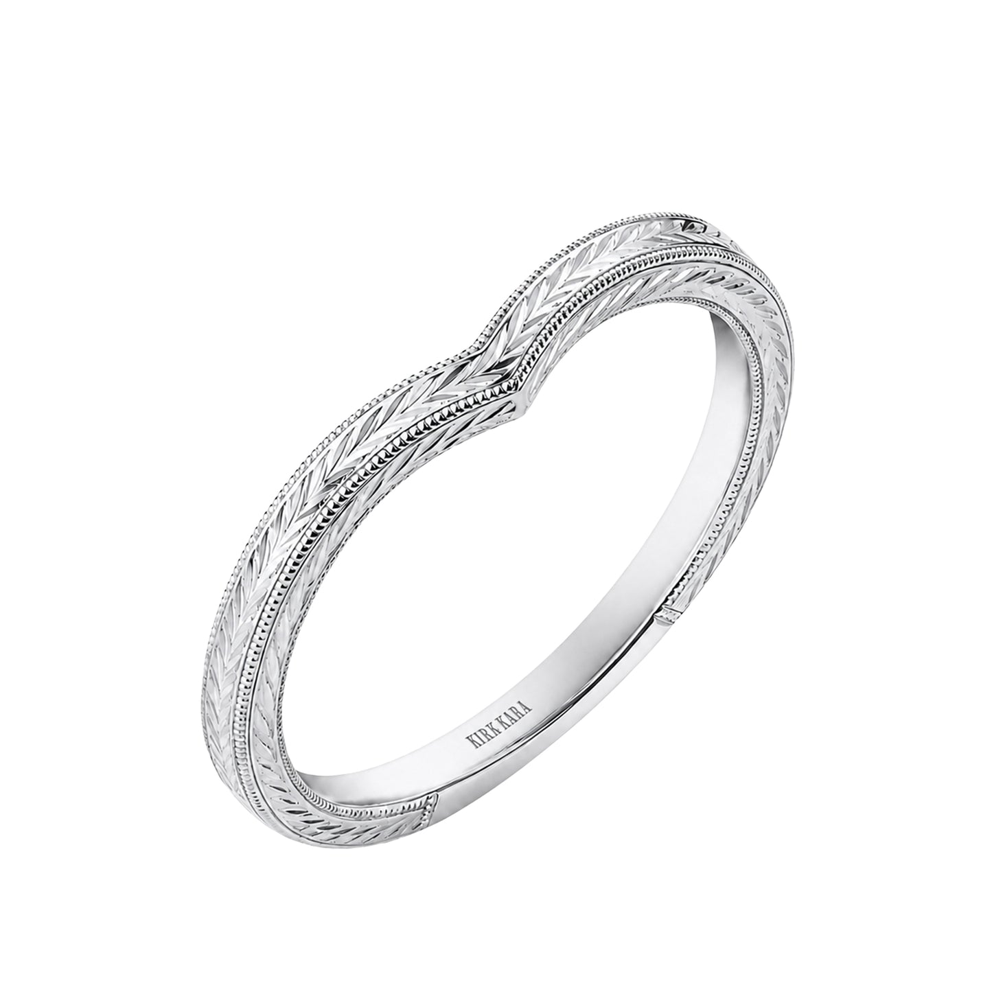 Thin Wheat V-Shaped Engraved Milgrain Wedding Band