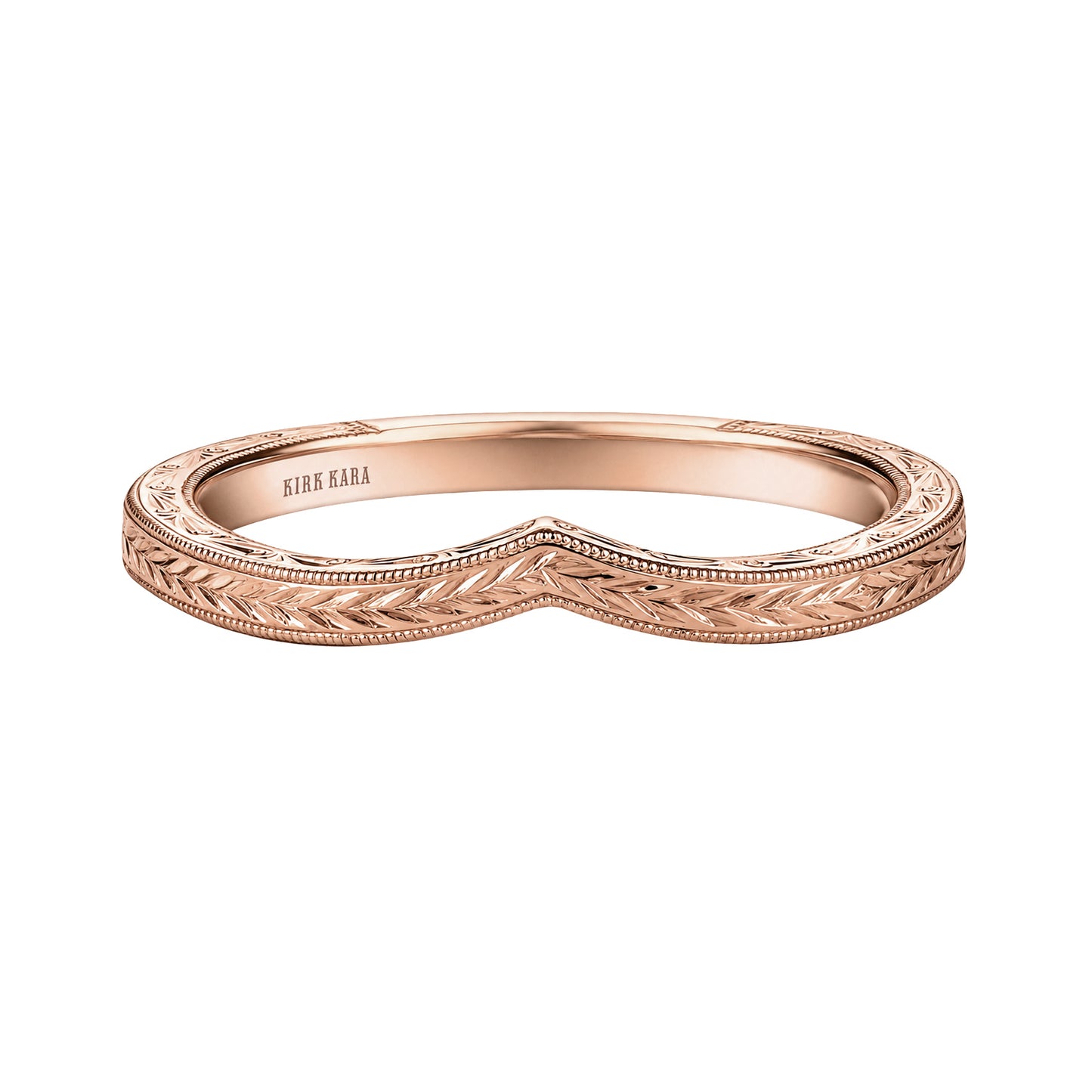 Thin Wheat V-Shaped Engraved Milgrain Wedding Band