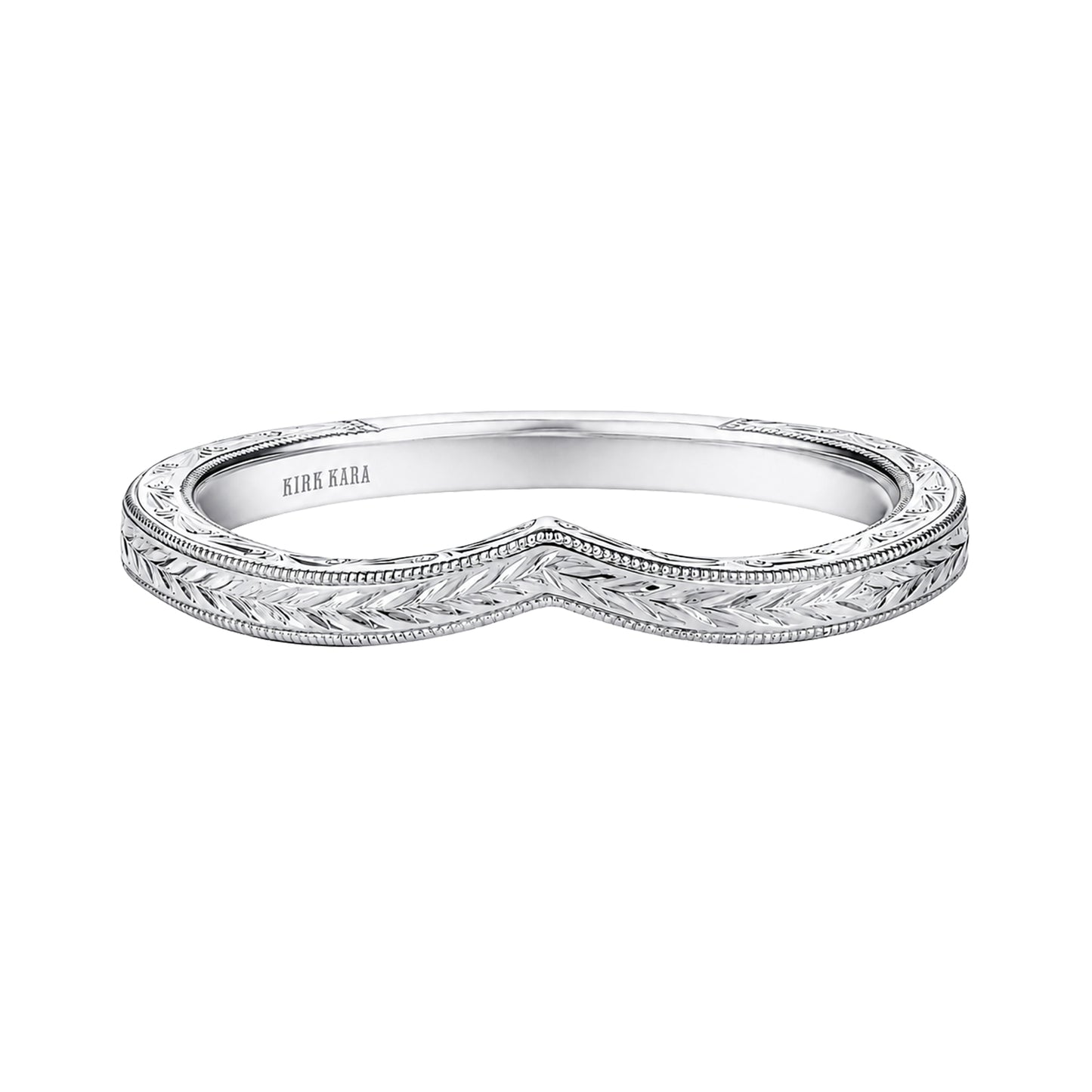 Thin Wheat V-Shaped Engraved Milgrain Wedding Band