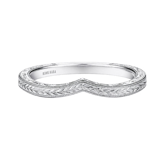 Thin Wheat V-Shaped Engraved Milgrain Wedding Band