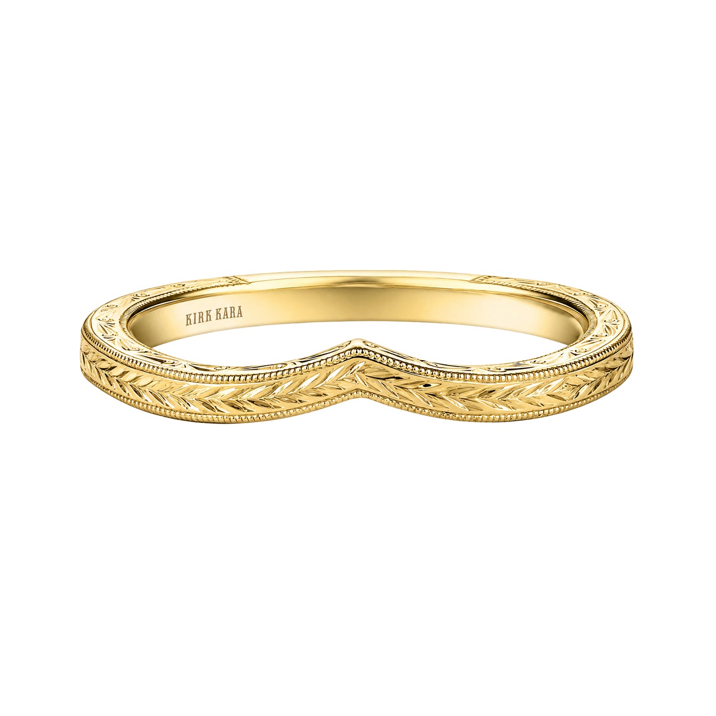 Thin Wheat V-Shaped Engraved Milgrain Wedding Band