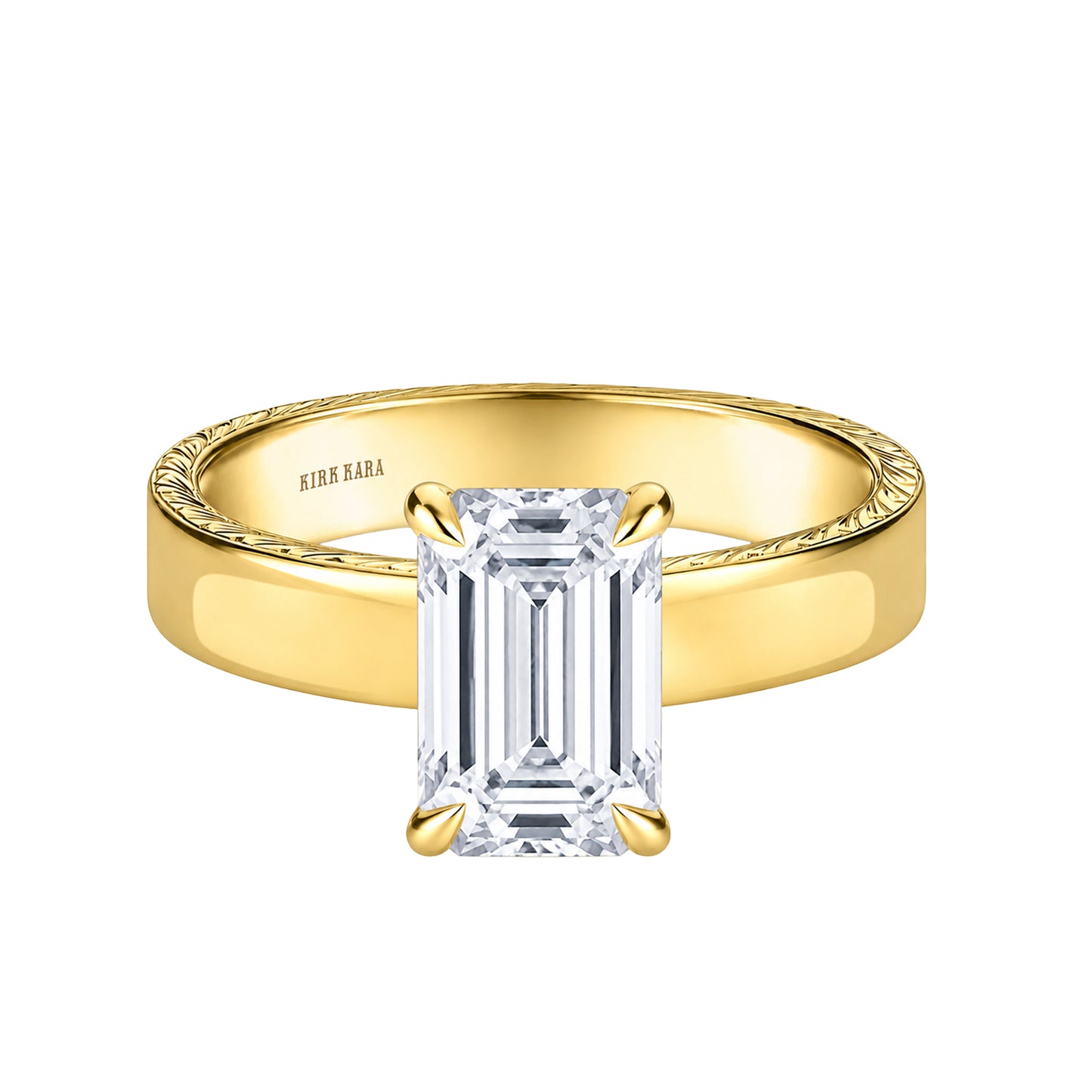 Wide Wheat Engraved Solitaire Engagement Ring