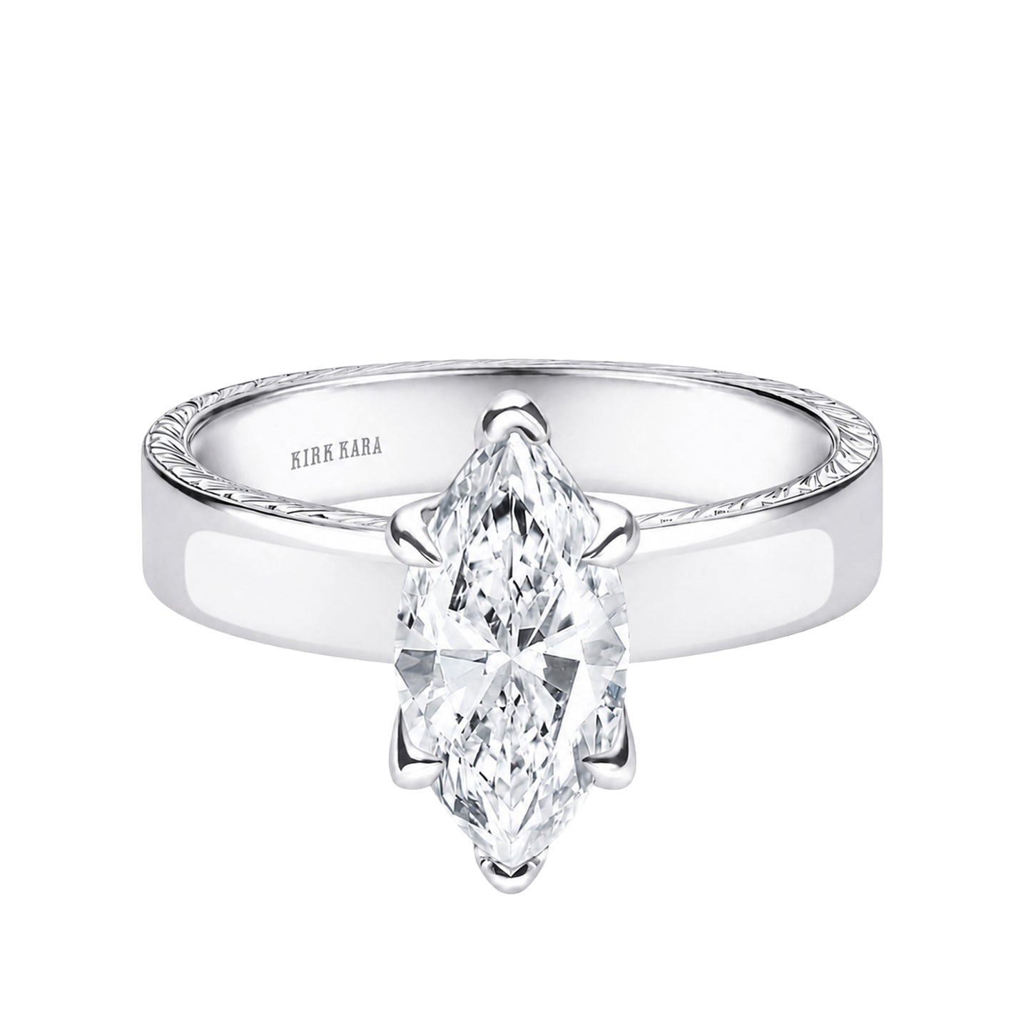 Wide Wheat Engraved Solitaire Engagement Ring