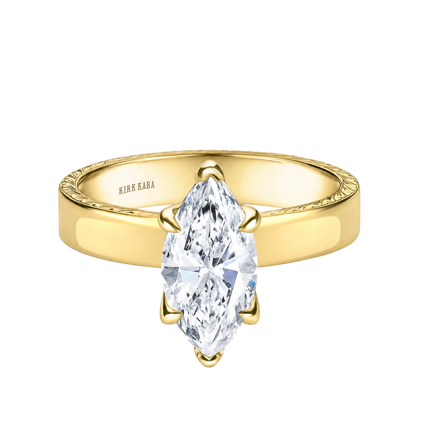 Wide Wheat Engraved Solitaire Engagement Ring