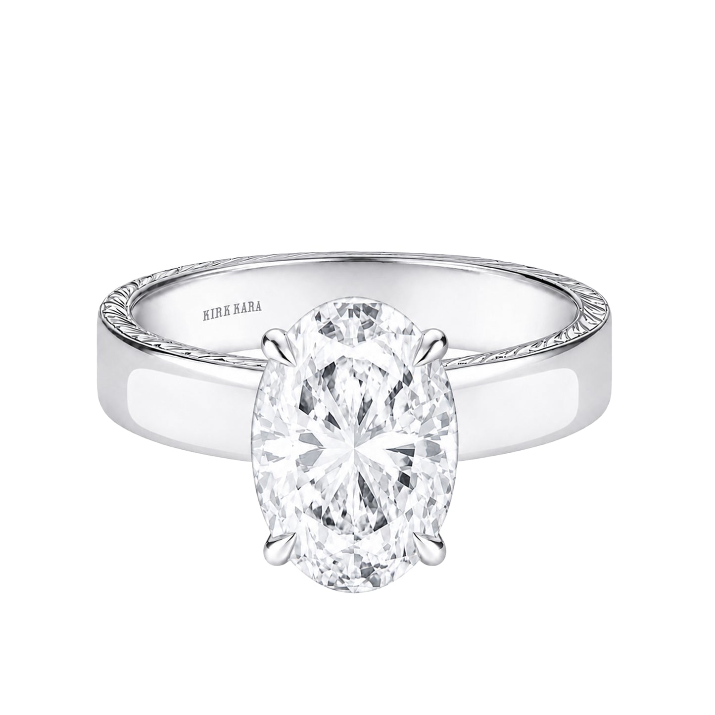 Wide Wheat Engraved Solitaire Engagement Ring