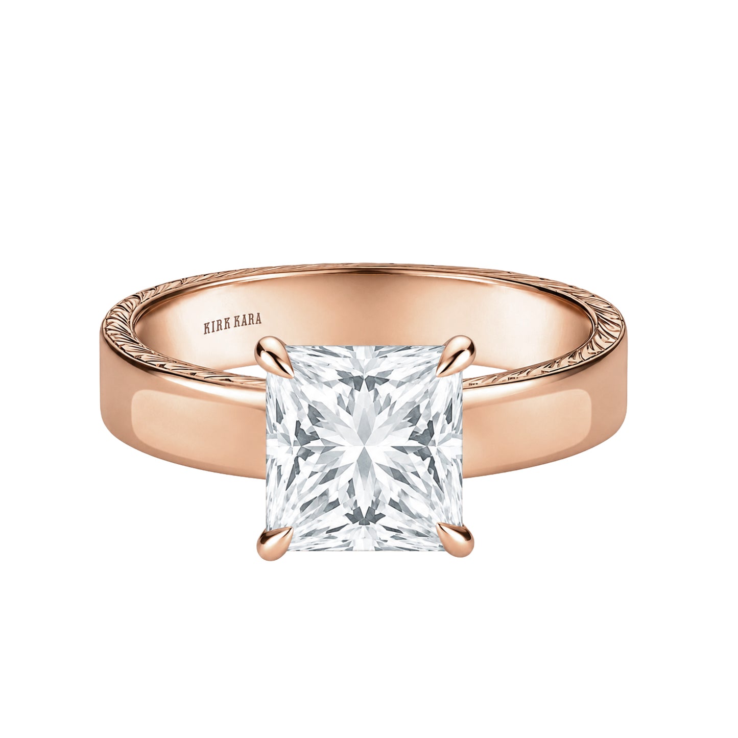 Wide Wheat Engraved Solitaire Engagement Ring