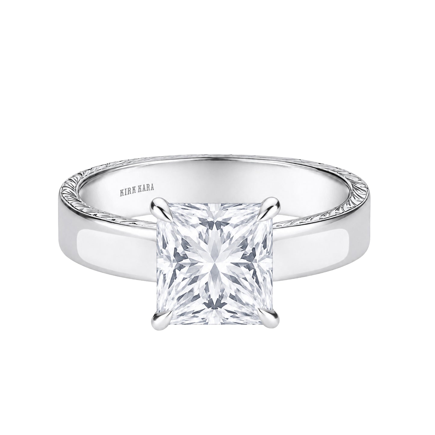 Wide Wheat Engraved Solitaire Engagement Ring