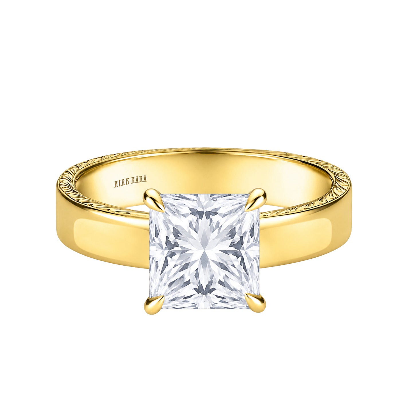 Wide Wheat Engraved Solitaire Engagement Ring