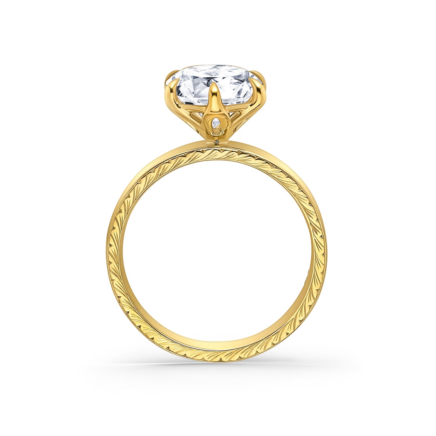 Wide Wheat Engraved Solitaire Engagement Ring