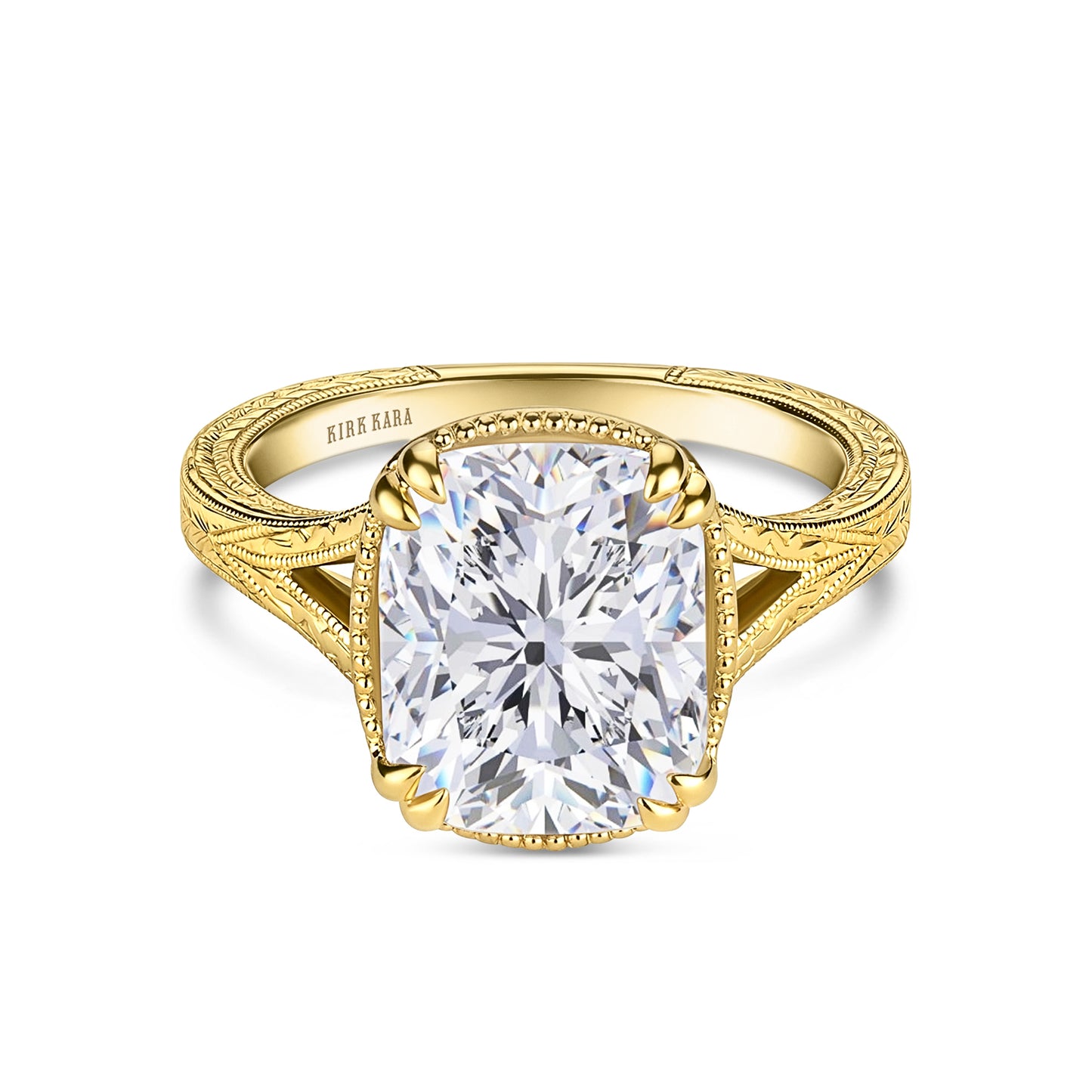 Hand Engraved Split Shank Engagement Ring