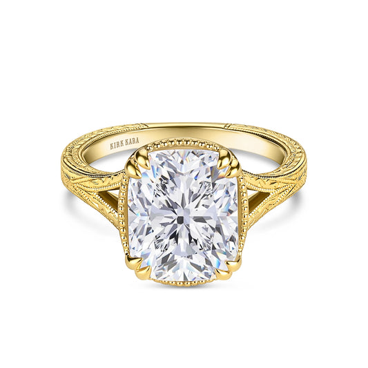 Hand Engraved Split Shank Engagement Ring