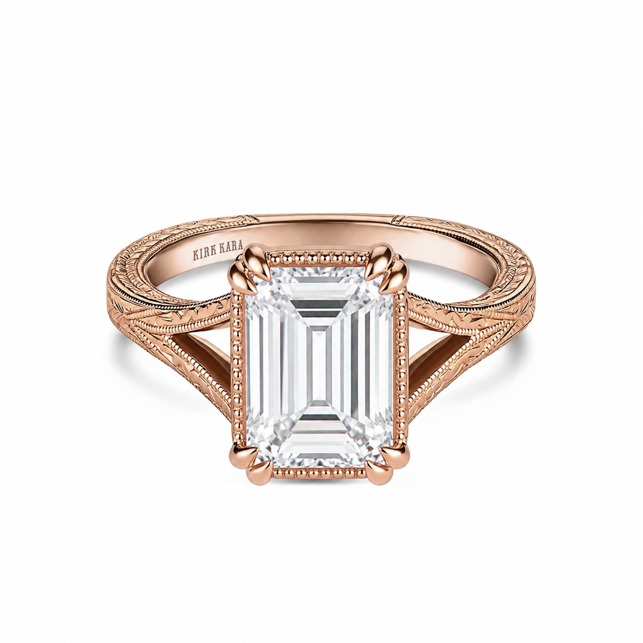 Hand Engraved Split Shank Engagement Ring