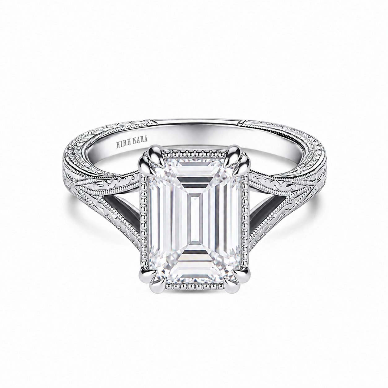 Hand Engraved Split Shank Engagement Ring