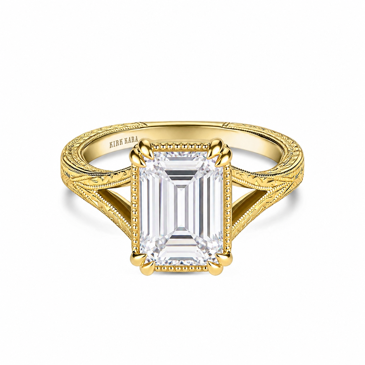 Hand Engraved Split Shank Engagement Ring
